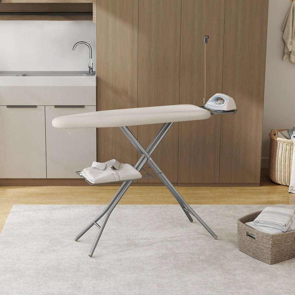 Ironing Board Full Size Foldable Height Adjustable with Clothes Rack Cord Holder 4-Layer Pad Heavy Duty Steel Legs for Laundry Room Living Room Dorm