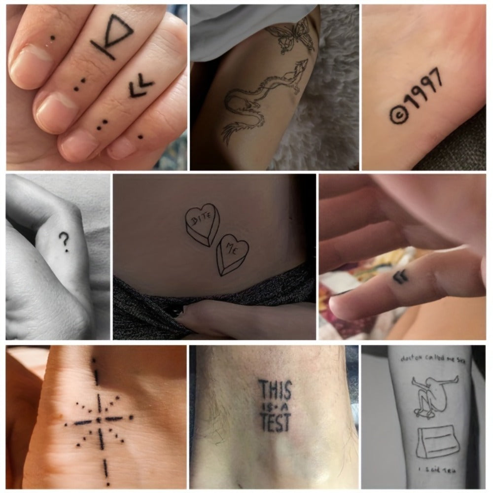 Stick and Poke Tattoo Kit - DIY Manual Tattoo Pen Hand Tool Set with 7 Color Inks, Needles, Bandage & 2 Hollow Stencil Templates for Tattoo Artists & Beginners Home Use