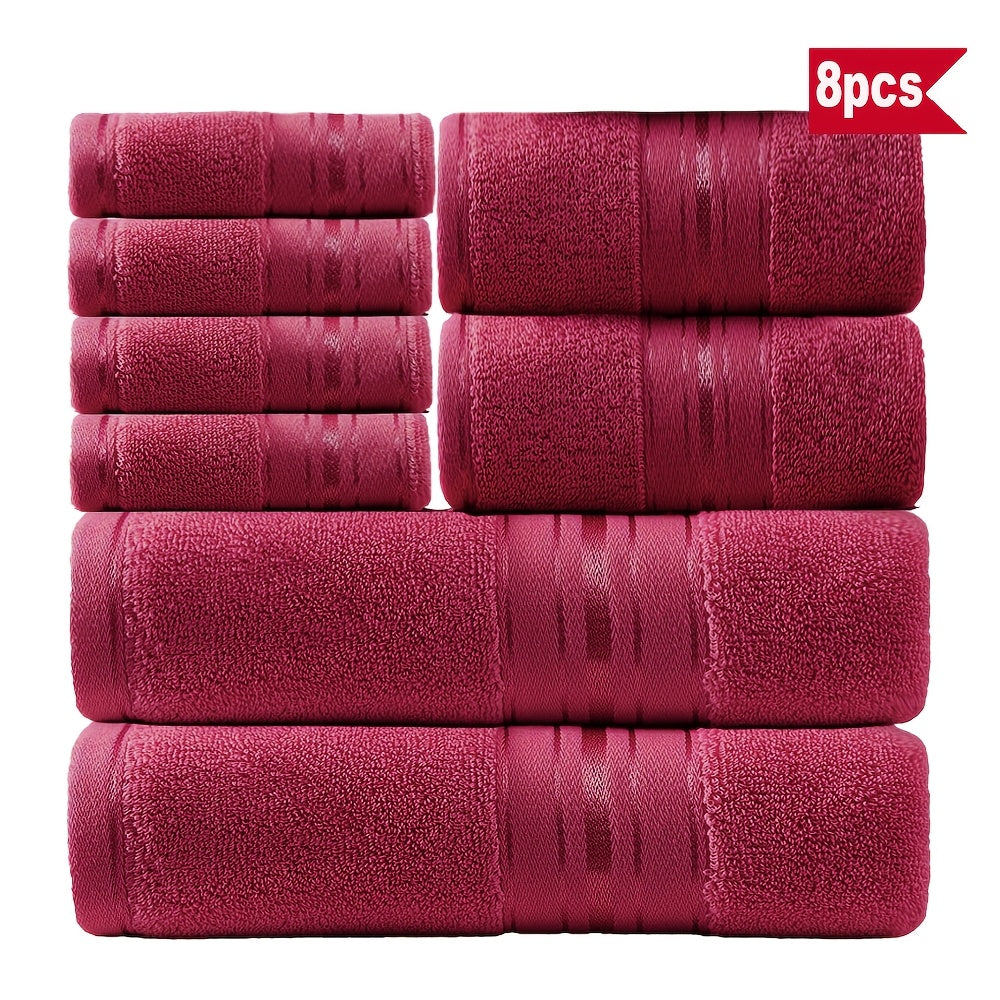 Cotton Bath Towel Set 8 Piece 550GSM Vintage Striped - 100% Cotton Hotel Quality Soft Absorbent Machine Washable | 2 Bath 2 Hand 4 Washcloths | 15 Colors | Bathroom Hotel Spa Gift