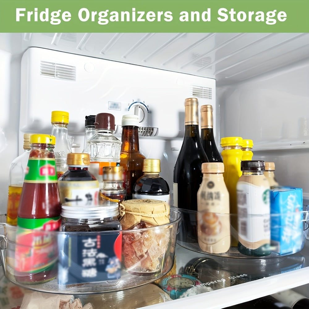 Lazy Susan Turntable Organizer 4 Pack 11.5 Inch Transparent Rotating Spice Rack with Handle Raised Edge for Kitchen Cabinet Pantry Fridge Bathroom Dining Table
