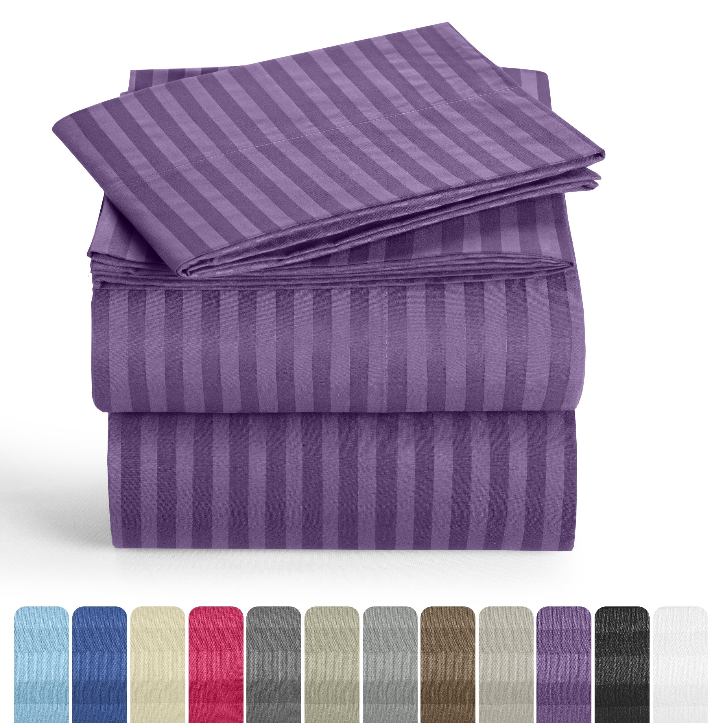 Bed Sheets Set 4/3 Piece Striped - Deep Pocket Fitted Sheet, Soft Breathable Cooling Microfiber Bedding with Pillowcases, Wrinkle Fade Stain Resistant, Hotel Luxury Quality for All Bed Sizes