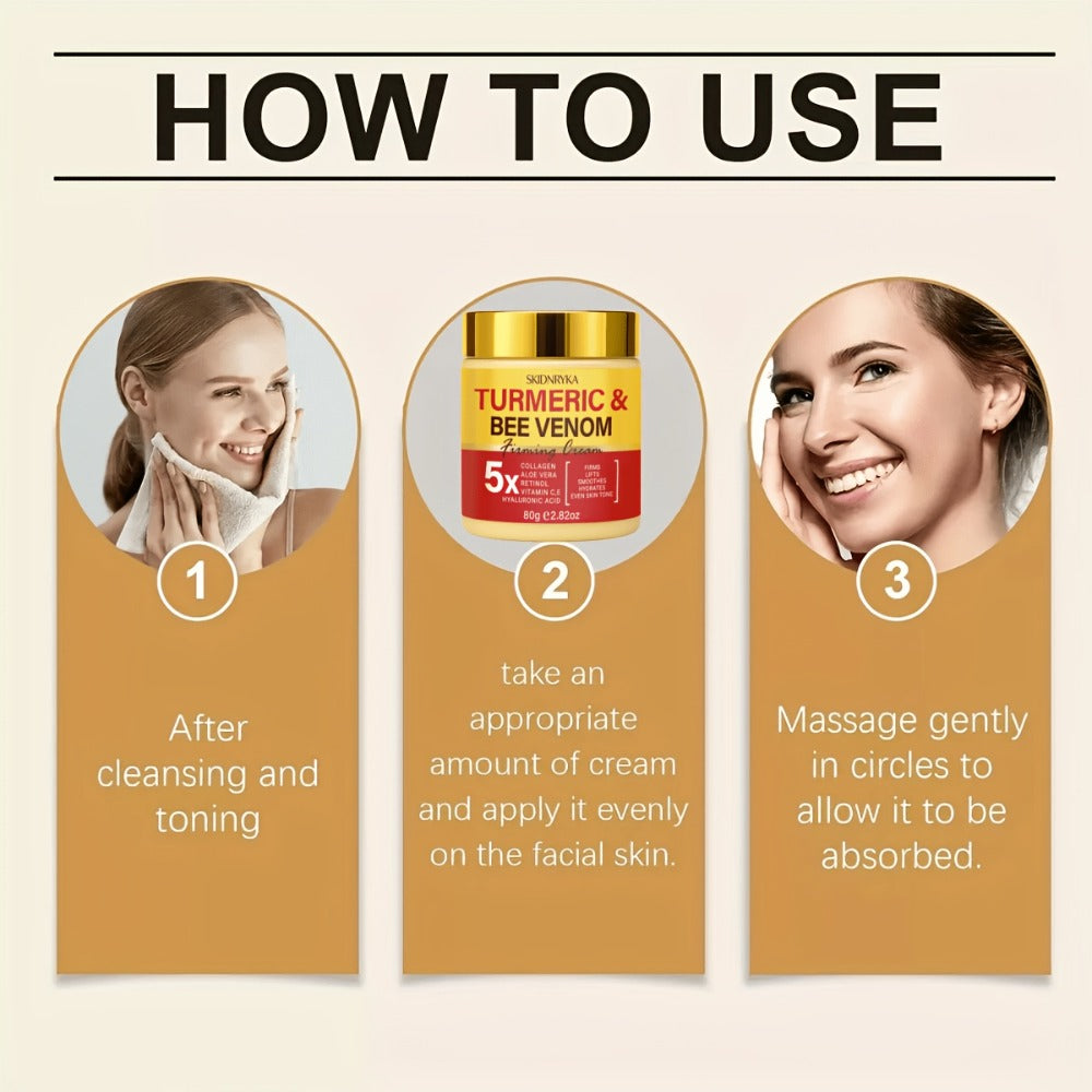 Turmeric Bee Venom Moisturizing Cream Set 2pcs - Firming Lifting Face Cream with Hyaluronic Acid Collagen Vitamins C E - Anti-Aging Day Night Cream for All Skin Types Non-Greasy Nourishing Skincare