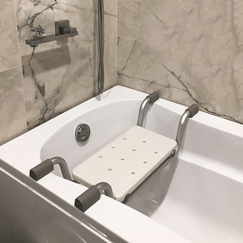 Bath Seat Adjustable Aluminum Shower Chair ¨C Suspended Bathtub Stool with Anti-Slip Handles, 300 lbs Capacity | Lightweight Retractable Bath Board for Elderly, Disabled & Injured, 3 Length Settings