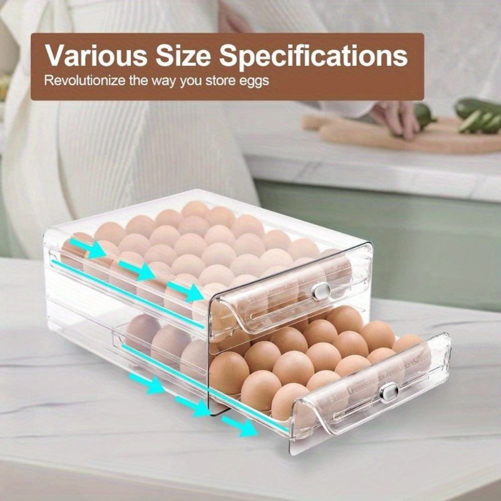 Egg Storage Box for Refrigerator 40 Eggs - Transparent Double-Layer Drawer Style Egg Container, Fresh-Keeping Stackable Egg Holder for Fridge, Kitchen Egg Organizer with Lid