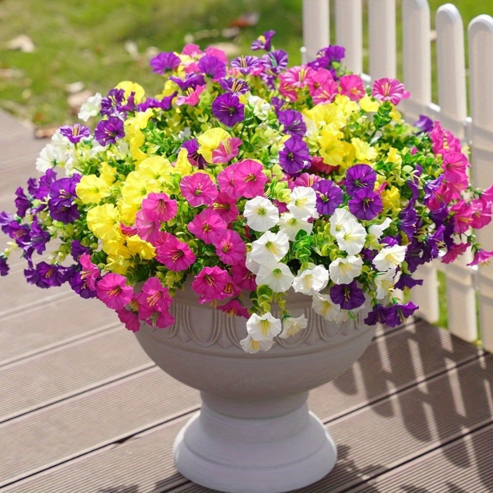Artificial Flowers Outdoor 10 Bundles Faux Silk Pink Morning Glory - Realistic Fake Flowers for Porch, Patio, Window Box, Front Door, Garden Planter, All-Season Home Decor, Colorful Daisy Arrangement
