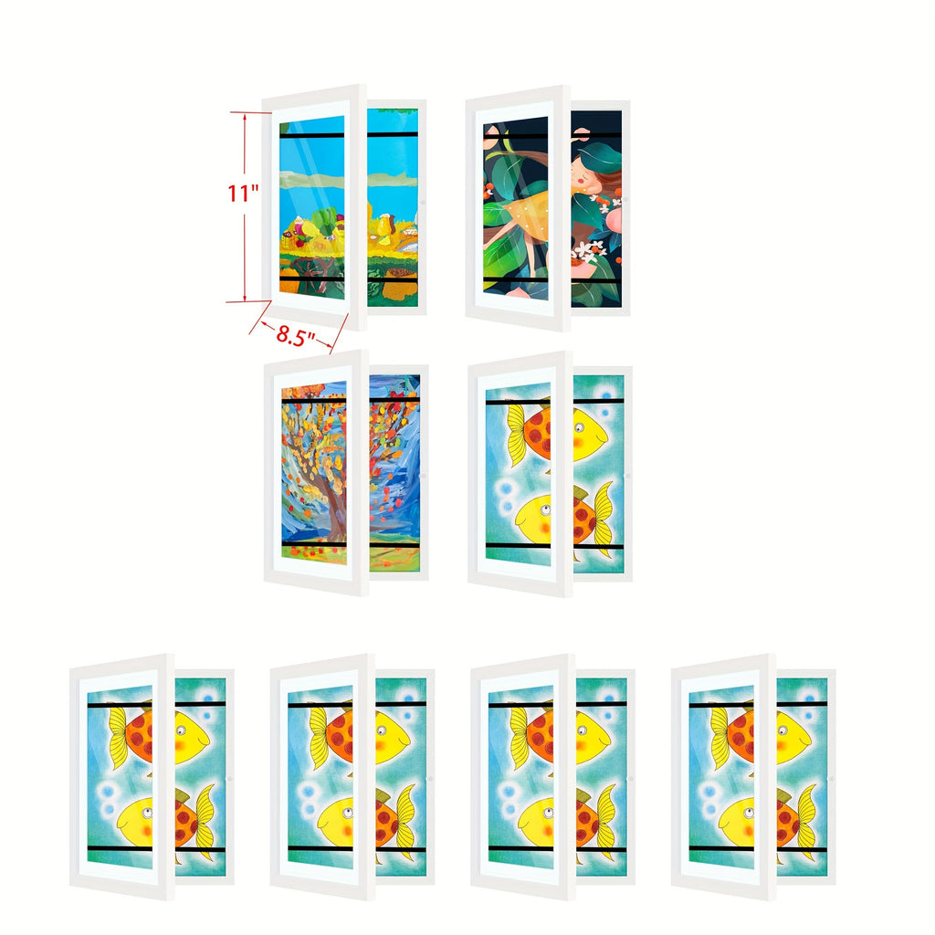 Kids Art Frame Changeable Front-Opening Display ¨C Children Artwork Picture Frame for 8.5x11 & 10x12.5 Drawings, Paintings & School Projects, Perfect Christmas & Holiday Gift, White / Wood / Black, 2/4/8 Pack