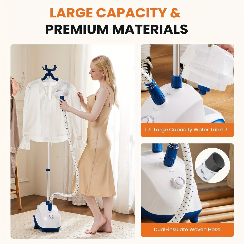Garment Steamer Hanging Iron Machine 1500W, Vertical Steam Iron with 1.8L Large Water Tank, 60 Min Continuous Steam, 45s Fast Heat-Up, Roll Wheels, Adjustable Handheld Steamer for Clothes Home Commercial