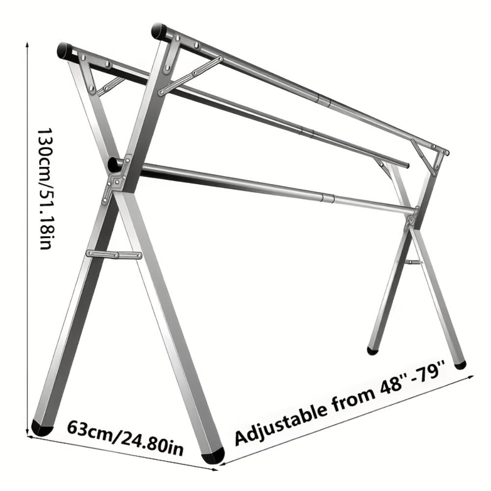 Foldable Clothes Drying Rack 3-Bar ¨C Heavy Duty Stainless Steel Collapsible Laundry Rack, Retractable 63¡± or 79¡± for Indoor & Outdoor Use ¨C Freestanding Portable Clothesline Drying Rack