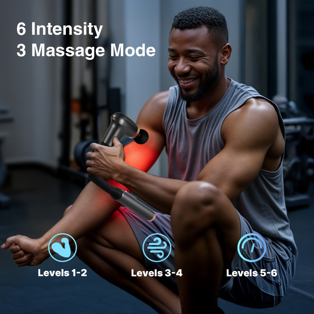 Massage Gun Deep Tissue Percussion Massager for Athletes - 6 Speed Levels, 3 Modes, 4 Interchangeable Heads, Ultra-Quiet 40dB Motor, Handheld Muscle Relaxer for Neck Back Shoulder & Leg Pain Relief