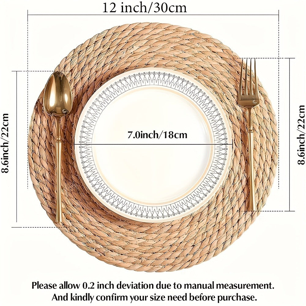 Round Placemats for Dining Table 12 Inch Boho Jute Braided Charger Plates Rattan Wicker Farmhouse Rustic Table Mats Set