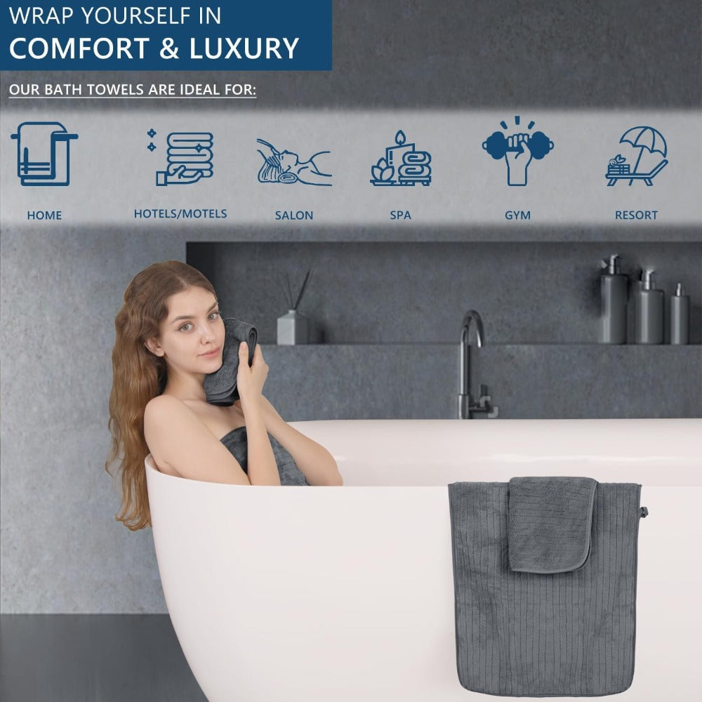 Extra Large Bath Sheet Set 4 Pack 35x70 Inch - Ultra Soft Fluffy Premium Microfiber Highly Absorbent Quick Dry Oversized Shower Towel | Grey Navy Blue Pink Black Multi | Bathroom Hotel Spa Gift