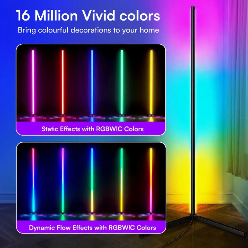 RGB Smart Floor Lamp 56 Inch ¨C 16 Million DIY Color Changing with App & Remote Control, Music Sync, 4 Modes, USB Powered for Game Room, Christmas & Halloween Decor (1, 2 or 4 Pack)