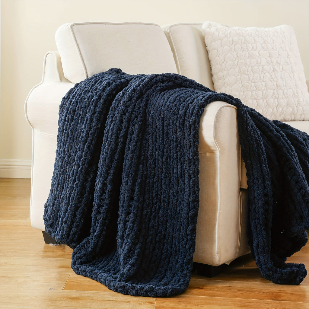 Chunky Chenille Cable Knit Throw Blanket ¨C 350-400gsm Soft Warm Crochet Throw for Sofa, Bed & Couch, Vintage Patchwork, 14 Colors