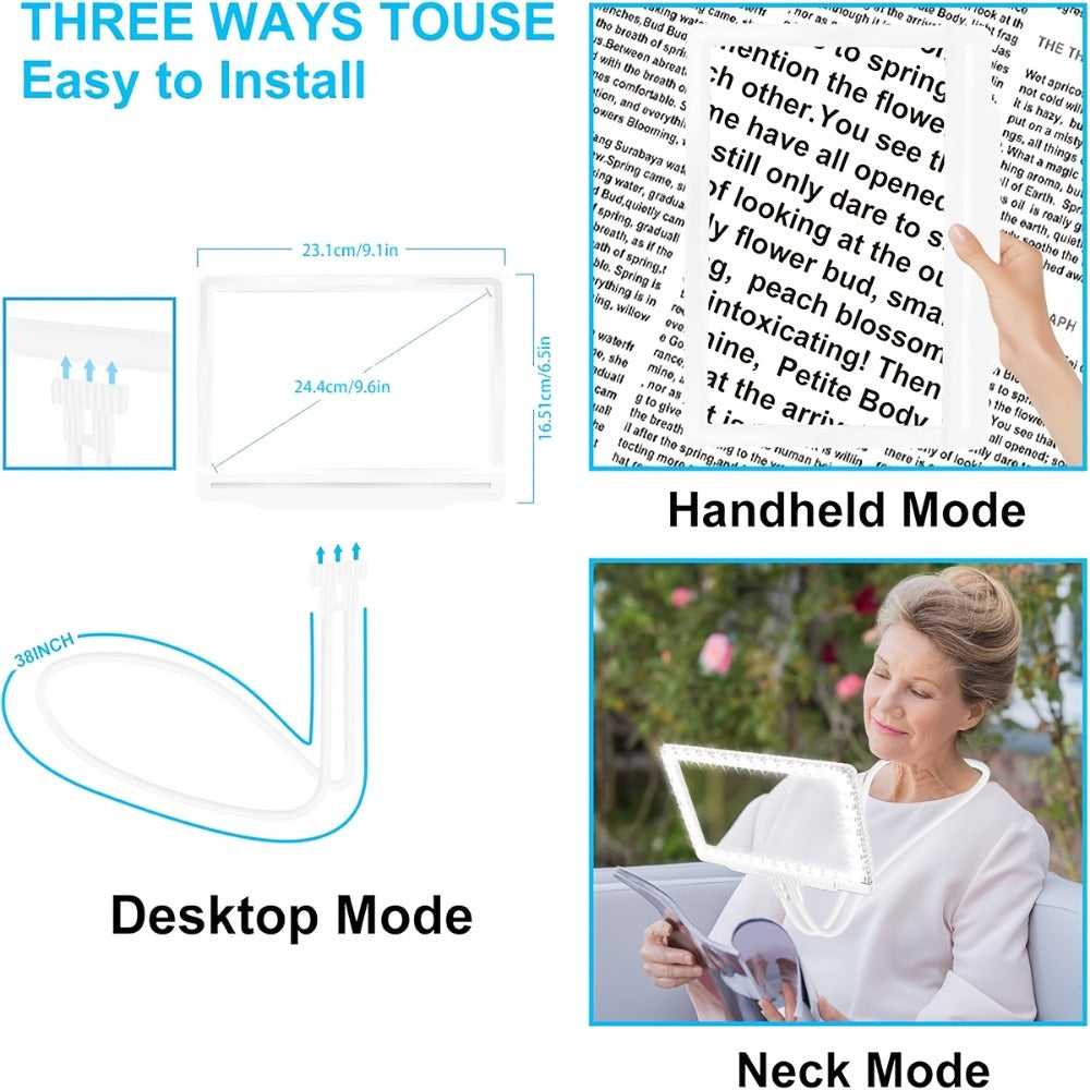 Hands-Free Magnifier with Light ¨C 43 LED Full Page Lighted Magnifier for Reading, Flexible Gooseneck Stand, Battery Powered Magnifying Glass for Seniors & Low Vision