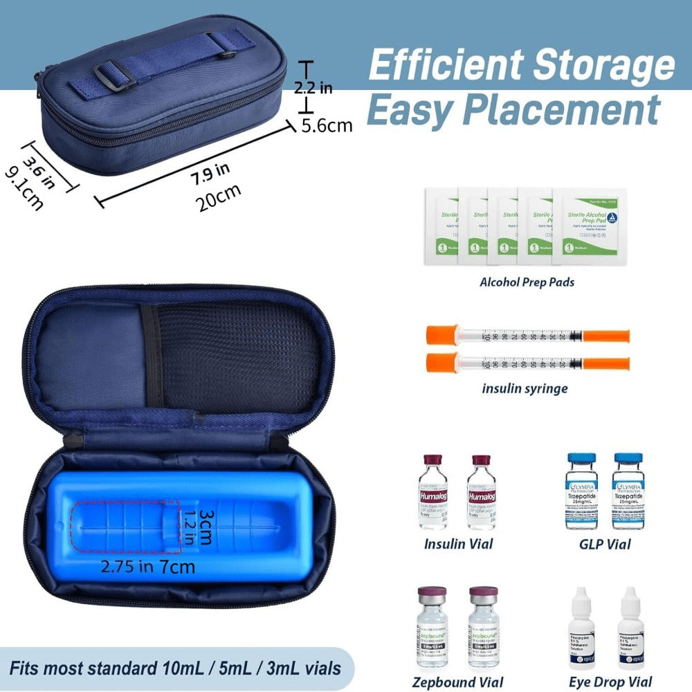 Insulated Insulin Vial Travel Case ¨C Diabetic Supply Bag with Ice Brick, Compact Portable Cooler Kit for Medication Storage