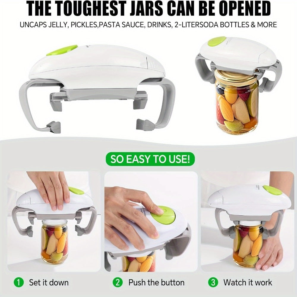 Electric Jar Opener for Elderly & Weak Hands ¨C One-Touch Auto-Off, High Torque Battery-Powered Jar Lid Opener with Ergonomic Design for Kitchen