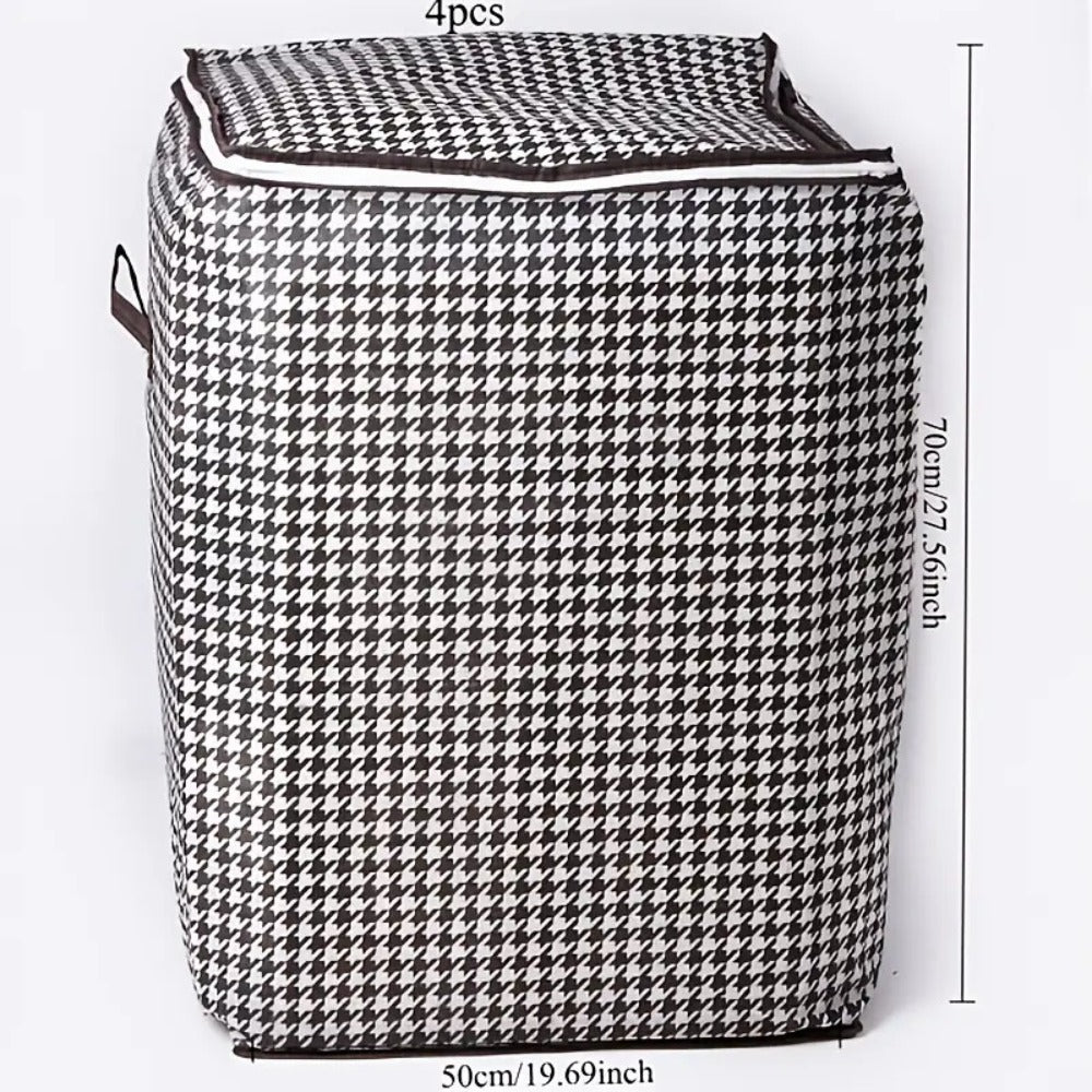 4pcs Large Storage Box Set with Lid & Handle ¨C Black White Checkered, Stackable, Thickened Lining, Double Zipper, Under-Bed & Moving Organizer