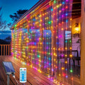 Solar Curtain Lights Outdoor 300 LED Waterfall Fairy String Lights with 8 Modes Remote Control USB Rechargeable Dimmable Timer for Christmas Gazebo Party Wedding Window Decor