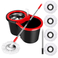 Spin Mop and Bucket with Wringer Set, 360¡ã Spinning Mop System, 4 Microfiber Replacement Heads, Stainless Steel Adjustable Handle, Heavy-Duty Floor Cleaning Kit for Hardwood Tile Laminate Kitchen Bathroom