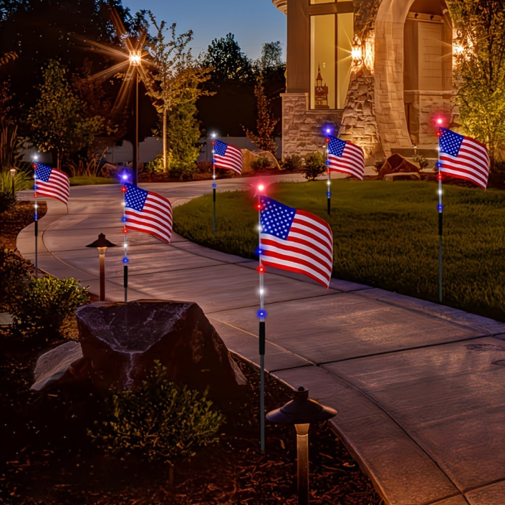 4th of July Solar Ground Stake Lights | Red White Blue National Flag Outdoor Lights 8 Modes | Solar Walkway Lights for Independence Day Memorial Day Porch Patio Garden Decor