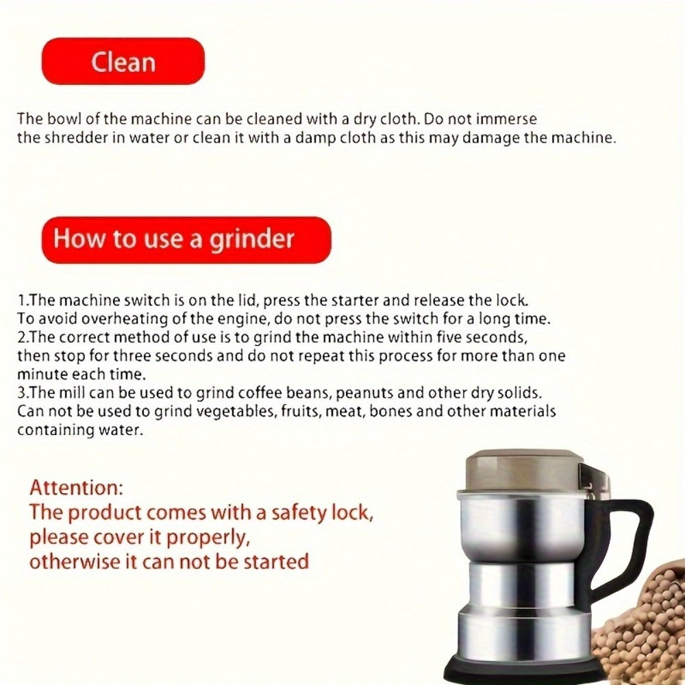 Electric Grain Grinder Mill ¨C High-Speed Spice Coffee Herb Grinding Machine with Powerful Motor, Compact Design for Home Kitchen Use, 1 or 2 Piece Set Available