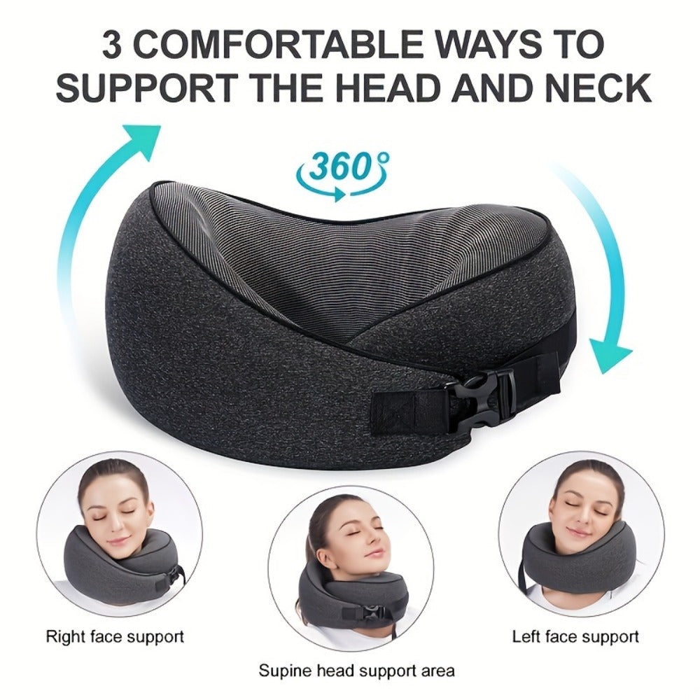 Memory Foam Travel Neck Pillow ¨C Breathable Washable Cover for Airplane, Office, Car & Home Recliner