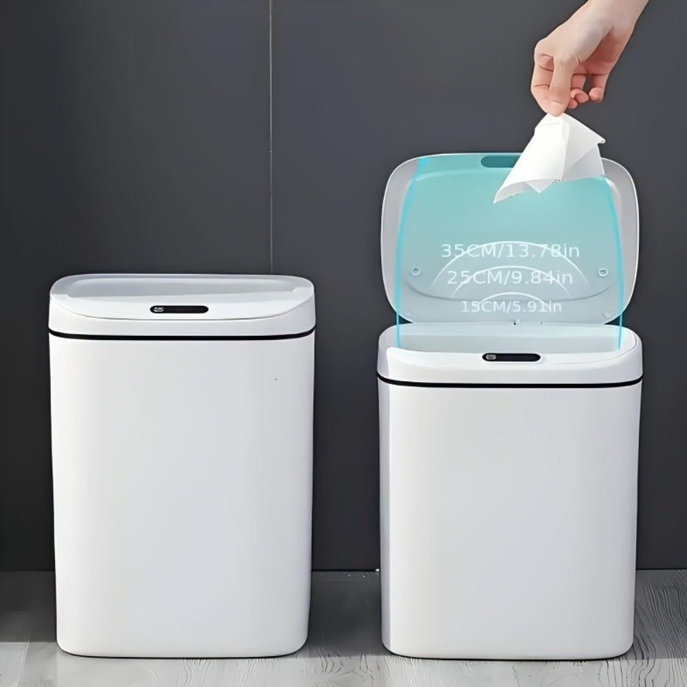 Motion-Activated Touchless Trash Can with Lid ¨C Smart Sensor Waste Bin for Kitchen, Bathroom, Office & Home, Minimalist Rectangular Design, Battery Powered, 3-4 Gallon