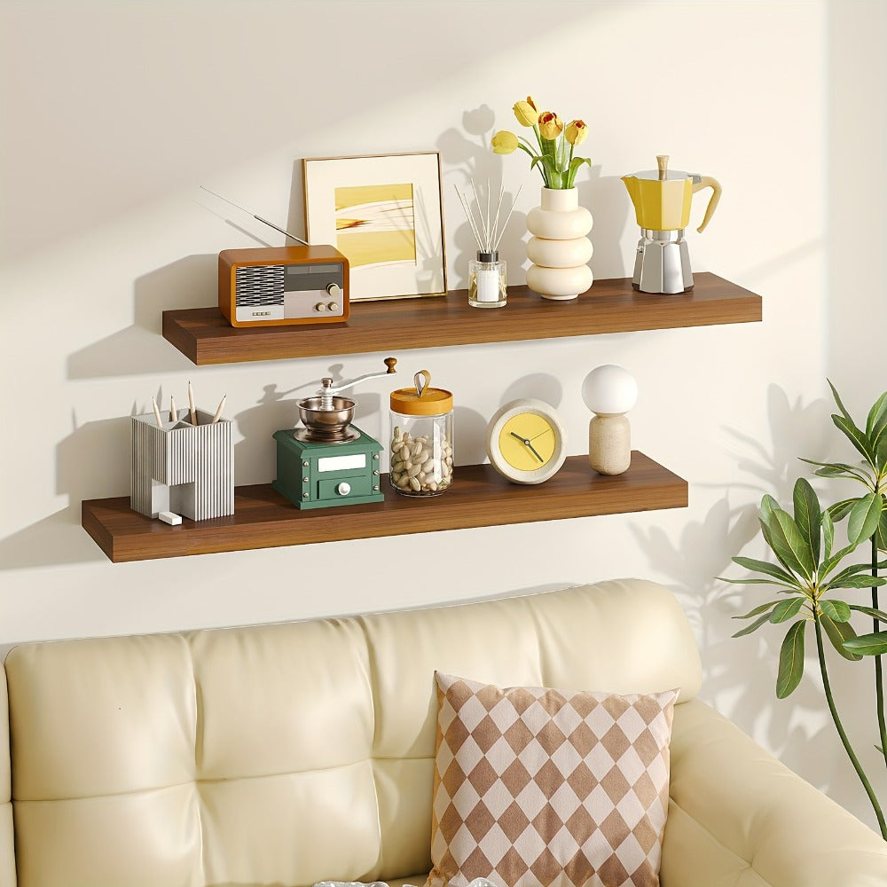 Floating Shelves Wall Mounted Set of 4 - 22 Inch Wall Shelves with Invisible Brackets for Bathroom Living Room Bedroom Kitchen Decor, Walnut Black White White Oak Light Brown