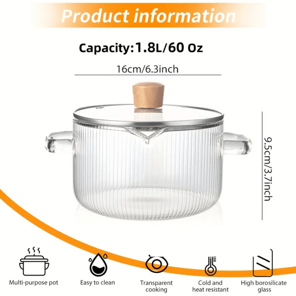 Borosilicate Glass Pot with Lid, Stovetop & Induction Safe, Dishwasher Safe, Heat-Resistant Glass Cookware for Soups, Milk, Baby Food & Noodles, Small 60.87oz & Large 77.77oz, Home & Restaurant