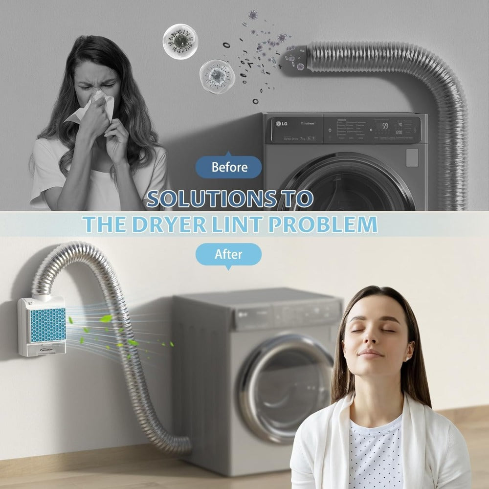 Indoor Dryer Vent Kit 3-in-1 Lint Trap Filter Box Stainless Steel Screen 6 Polyester Filters Reusable Washable Reduces Moisture Prevents Mold for Electric Clothes Dryers