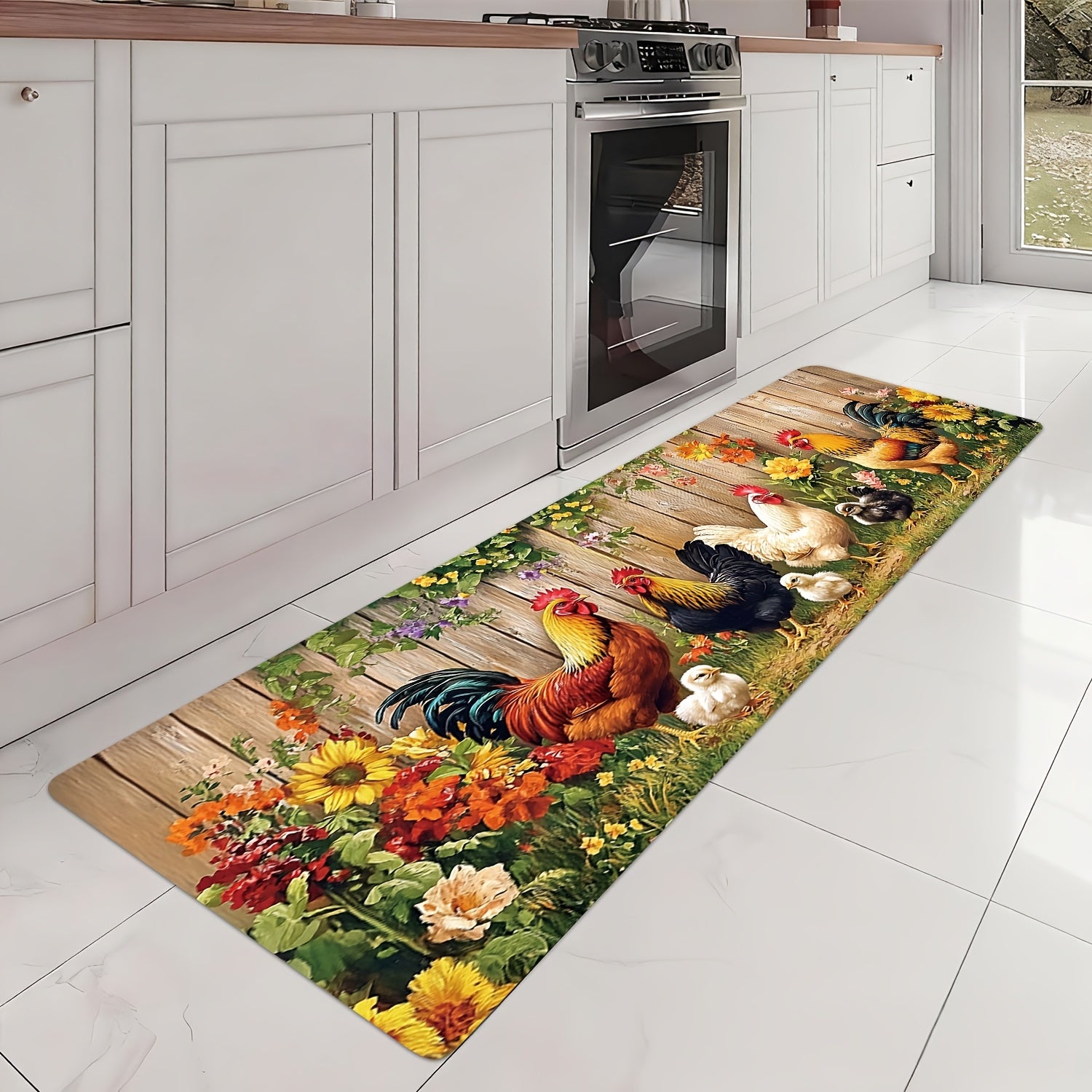 Rooster Kitchen Rugs Set 1/2/3/4pcs Vintage Farmhouse Anti-Slip Floor Mats for Kitchen Bedroom Bathroom Living Room Laundry Room Entrance