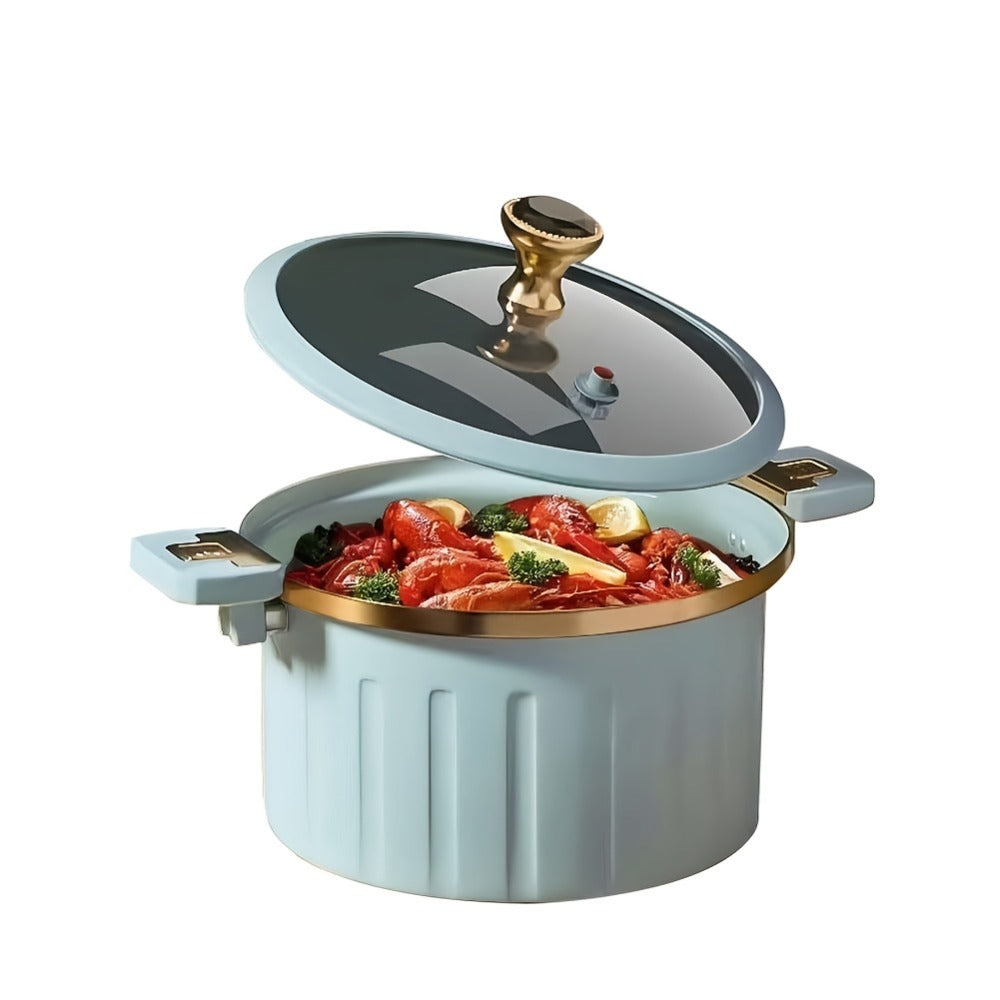 Cast Iron Enamel Dutch Oven 2.64 Gallon with Lock Cover ¨C Non-Stick Heavy-Duty Saucepan Leak-Proof Cooker | Strong Legs Round Handle | Elegant Blue & White Enameled Cast Iron Pot for Home Kitchen