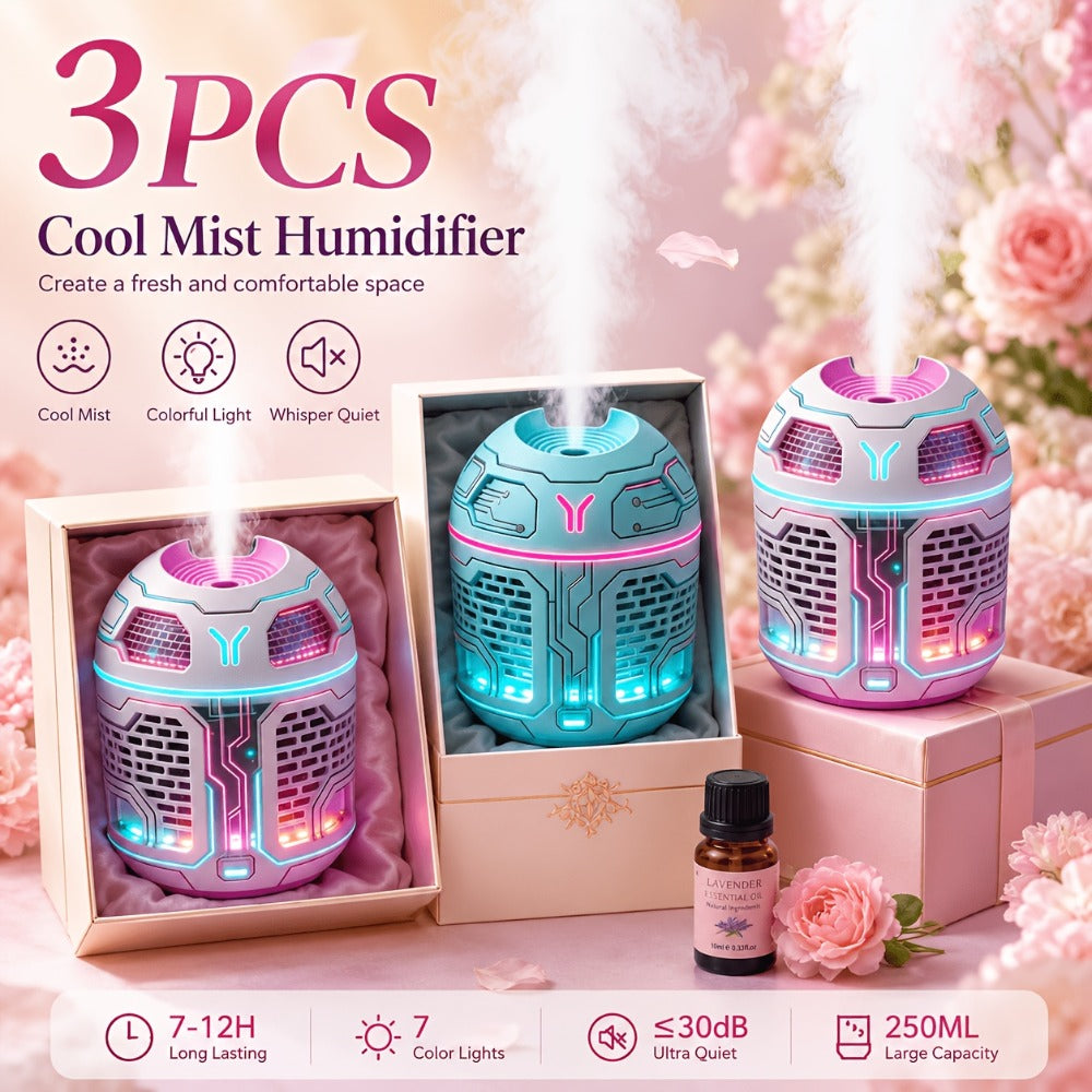 Mini Aromatherapy Humidifier Set of 3 Cool Mist Diffuser with Odor Eliminator No Filter USB Low Voltage for Car Bedroom Dorm Office Desktop Air Freshener Gift for Women Room Decor