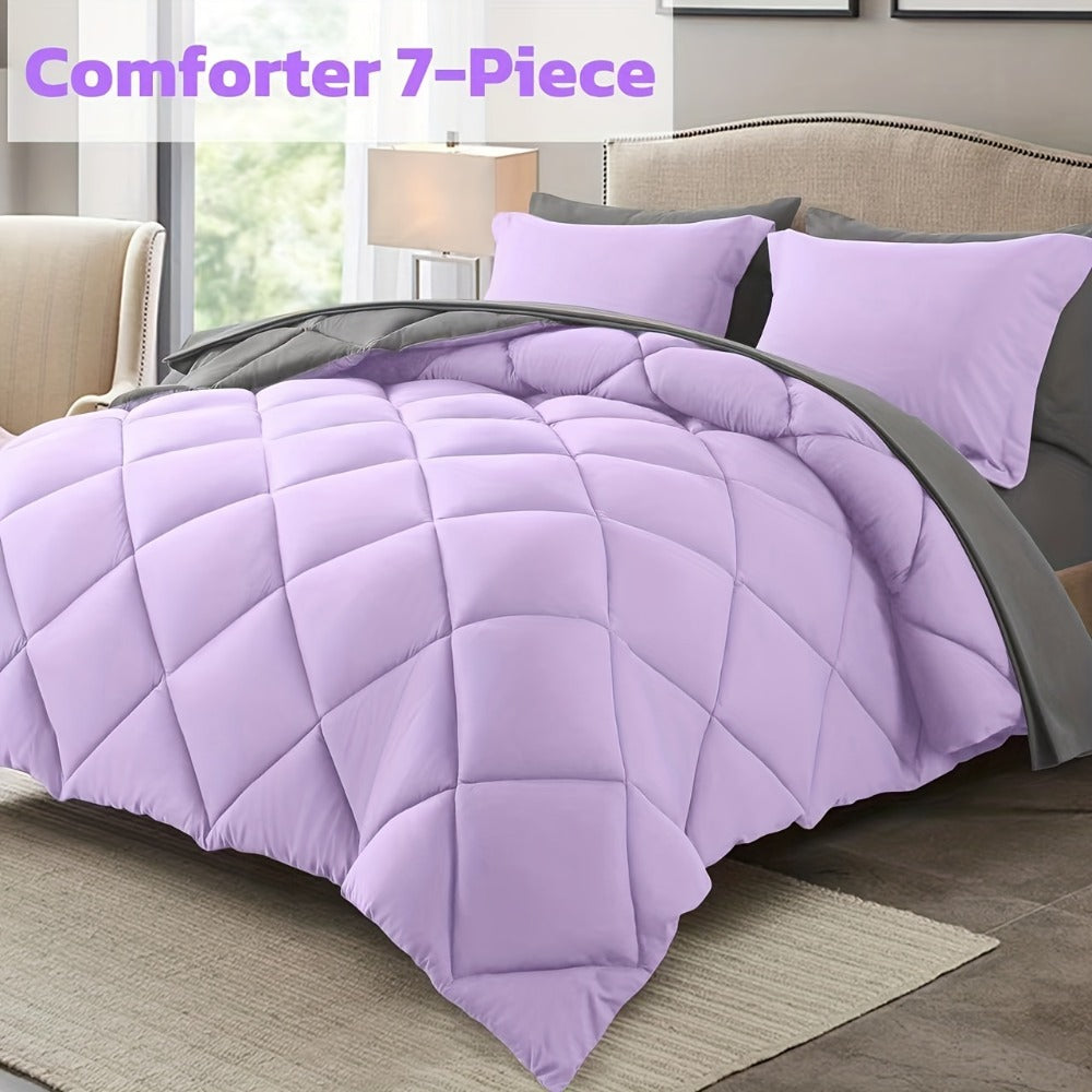 Comforter Set 7-Piece Bed in a Bag Queen King Full Soft Microfiber Down Alternative Comforter Fitted Sheet Flat Sheet Pillow Shams Pillowcases All Season Bedding Set 34 Colors