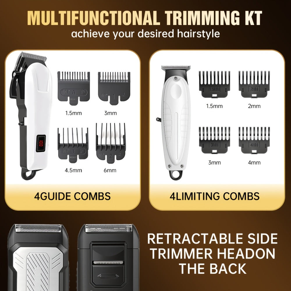 Men's Hair Clipper Set Cordless Beard Trimmer Electric Shaver Grooming Kit with LCD Display USB-C Rechargeable for Home Barber Haircut Mustache Travel Father's Day Gift