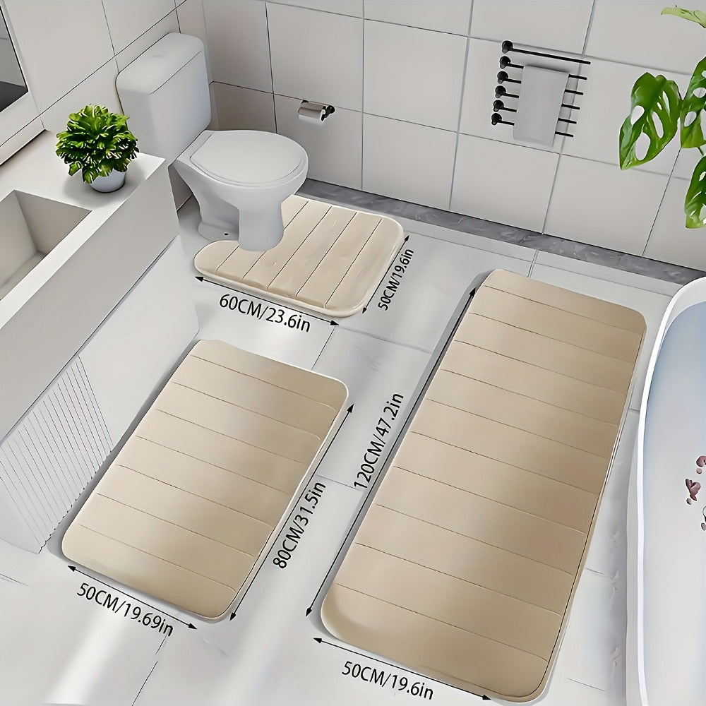 Memory Foam Bath Mat Set 3-Pack Non-Slip Soft Plush Absorbent Bathroom Rug for Shower Kitchen Bedroom Indoor Use