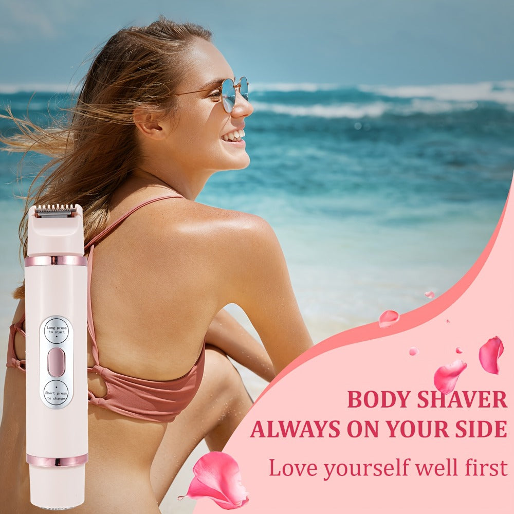 Electric Shaver for Women 2-in-1 USB Rechargeable - Wet & Dry Hair Removal for Bikini, Face, Legs, Underarms & Eyebrows, Portable Cordless Lady Shaver with Stainless Steel Blade, Pink