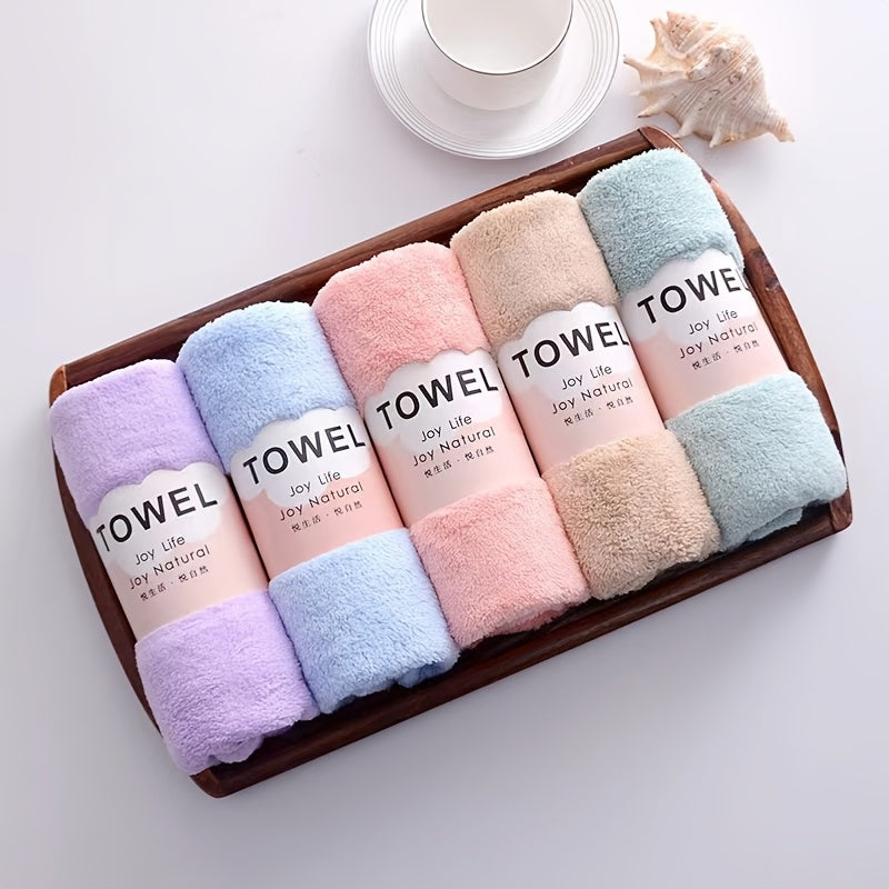 Bath Towel Set 5-Pack Coral Fleece Face Towels Thickened 500GSM Absorbent Color-Coded Striped Solid Spa Sensitive Skin Rectangular