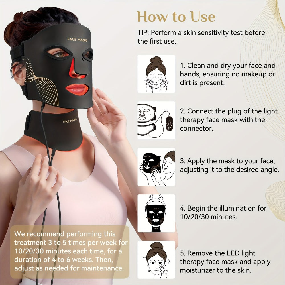 LED Light Therapy Face Mask 7 Color Red Light FDA Cleared Face and Neck Mask for Acne Whitening Anti-Aging Collagen Renewal Hydration Skin Care Home Use Rechargeable Portable