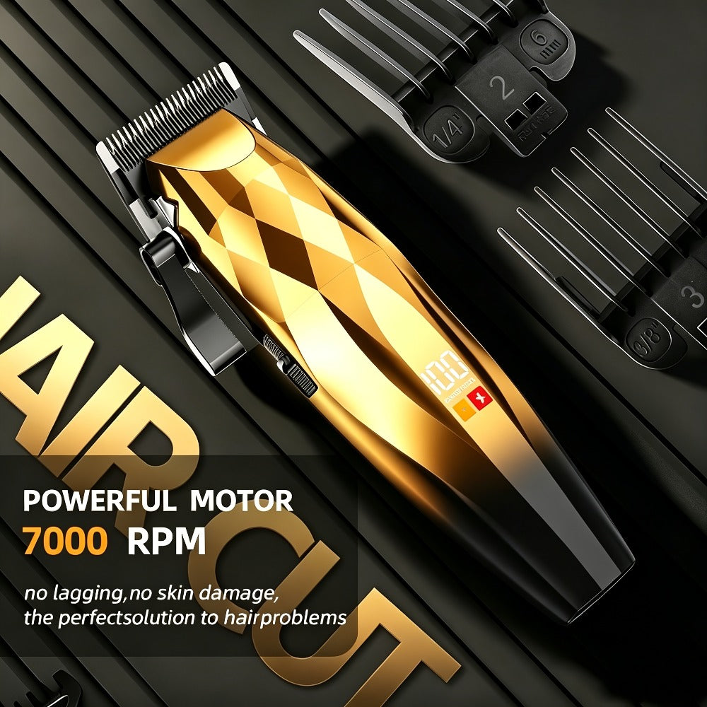 Hair Clipper for Men Professional Electric Trimmer | 7000RPM Motor | Ceramic Blade | 8 Guide Combs | 2000mAh LED Battery | Cordless USB Rechargeable | Fade Buzz Cut Home Barber Kit