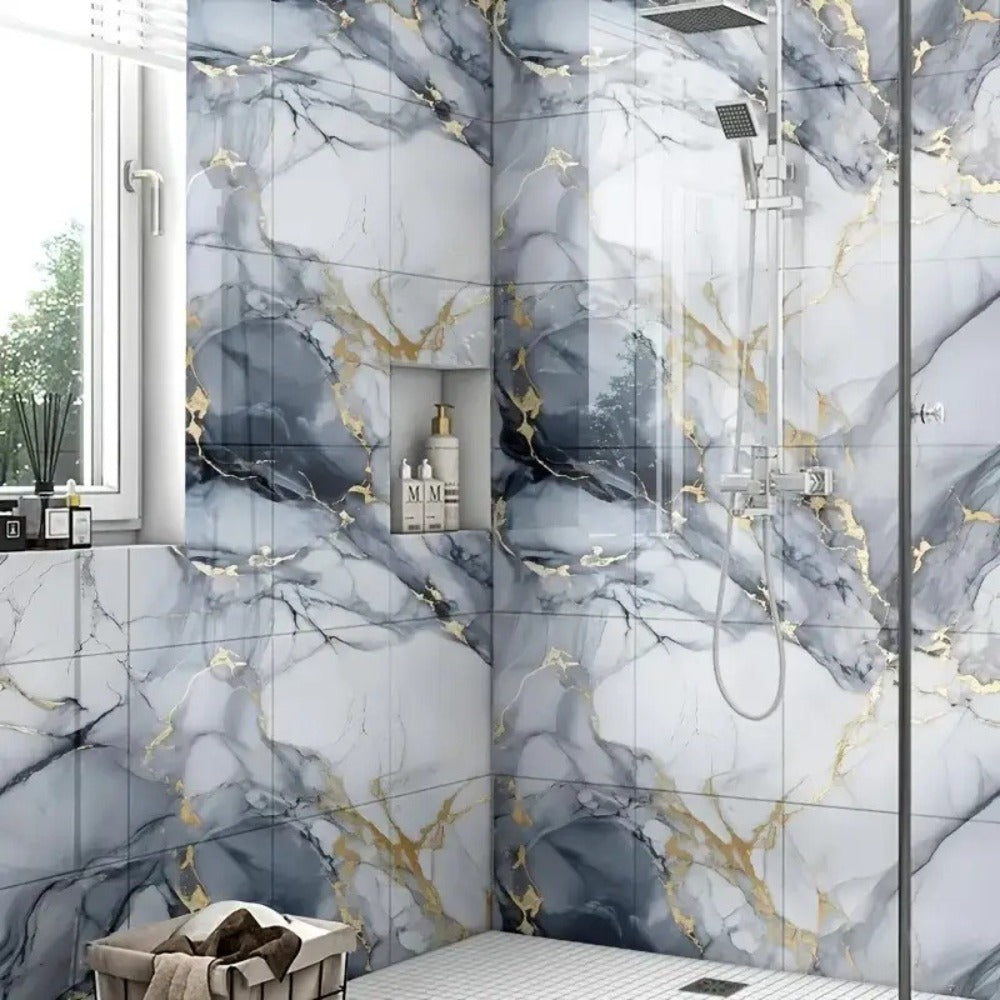 Self-Adhesive PVC Marble Tile Stickers 20pcs 30x30cm Waterproof Wall Panels for Bathroom Kitchen Living Room Backsplash Decor