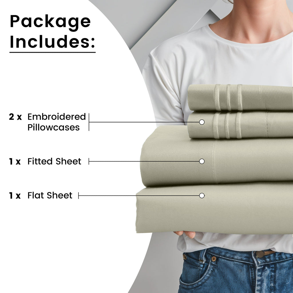 Fitted Sheet Set 6-Piece Brushed Polyester Deep Pocket Bed Sheets 20 Colors Hotel Luxury Soft Bedding with Embroidered Pillowcases