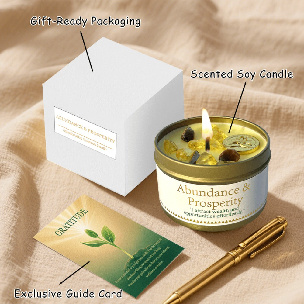 Manifestation Candles Scented Soy Wax with Golden Crystal ¨C Law of Attraction Abundance Candle for Meditation, Yoga & Focus | Spiritual Gift for Women with Guidance Card | Christmas, Birthday, New Year