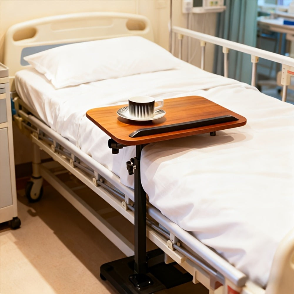 Overbed Table Adjustable Height Hospital Bed Table Bedside Dining Table for Elderly Patients Convalescence Home Medical Nursing Table Rolling Laptop Desk for Bedridden Adults Recovery Care Table Black