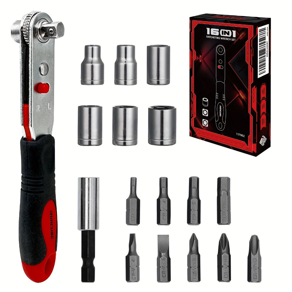 Ratchet Angle Screwdriver Set 10-in-1 & 16-in-1 ¨C Magnetic Multi-Bit Right Angle Screwdriver for Tight Spaces, DIY, Bike Repair & Home Maintenance, Compact Flexible Tool Kit