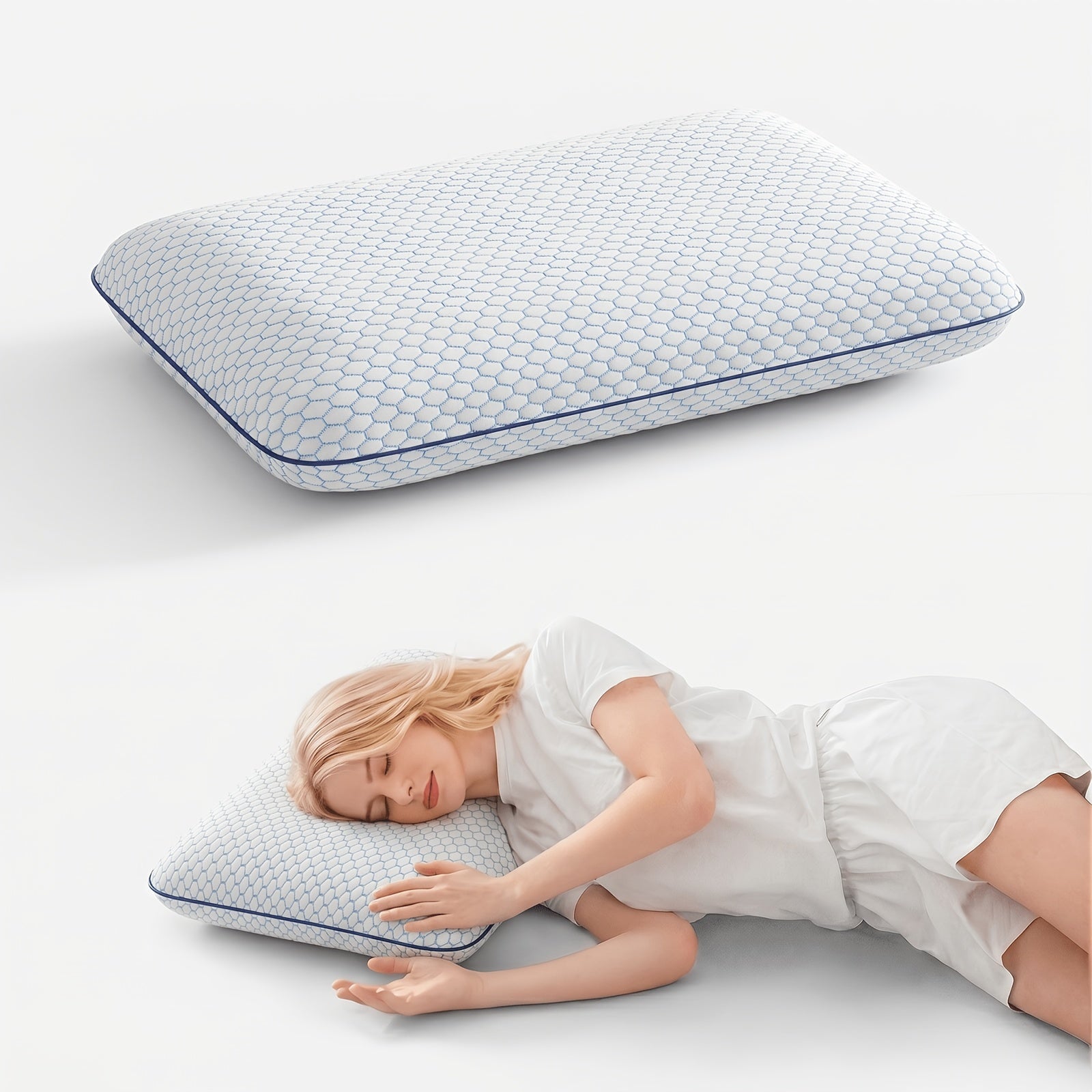 Bed Pillow for Side, Back & Stomach Sleepers ¨C Washable Cover, Breathable Mesh, Standard Size ¨C Blue & Grey