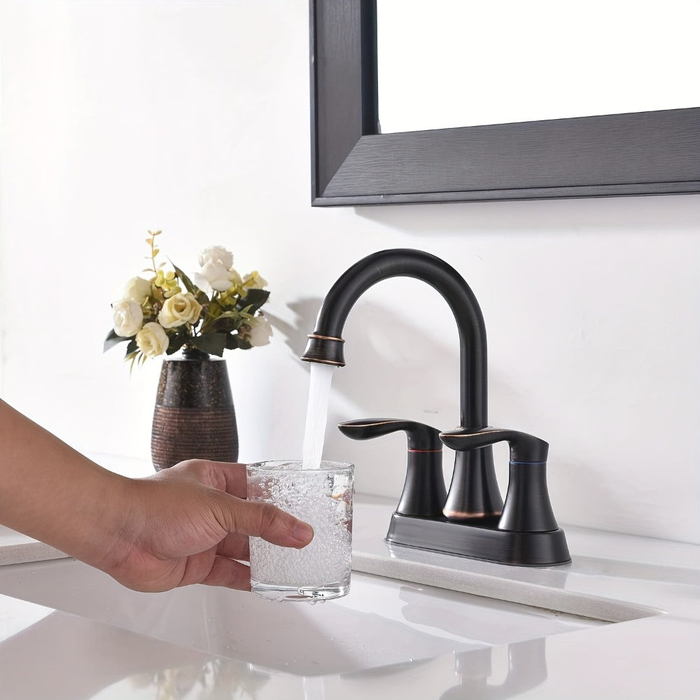 Centerset Bathroom Faucet 2 Handle 4 Inch - Lead-Free Dual Handle Vanity Sink Faucet with Pop-Up Drain & Supply Lines, Brushed Nickel, Matte Black, Oil Rubbed Bronze, Brushed Gold, 2-3 Hole RV Compatible