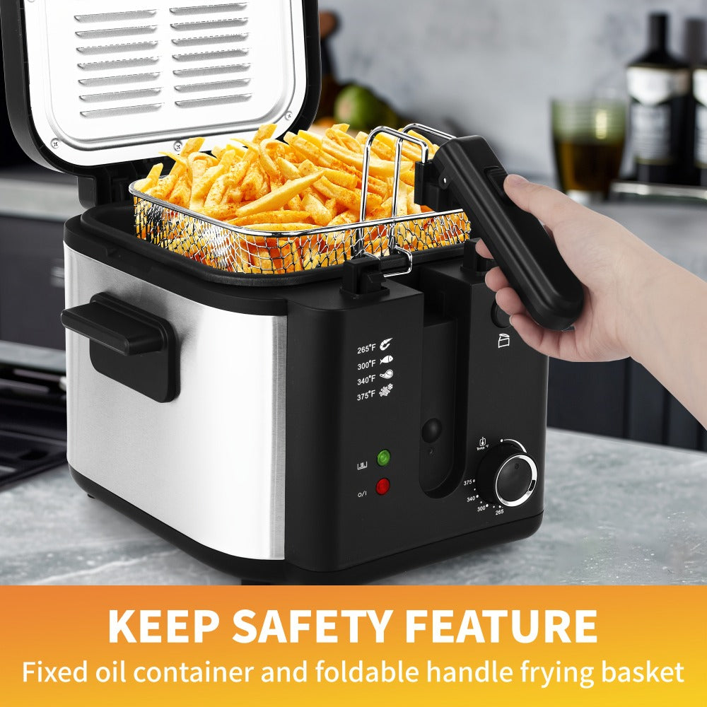 Electric Deep Fryer Stainless Steel Basket 1.5L to 6L ¨C Adjustable Temperature Foldable Handle Transparent Window Anti-Splash Lid | Dishwasher Safe Easy Clean | Home Family Dinner Party Kitchen