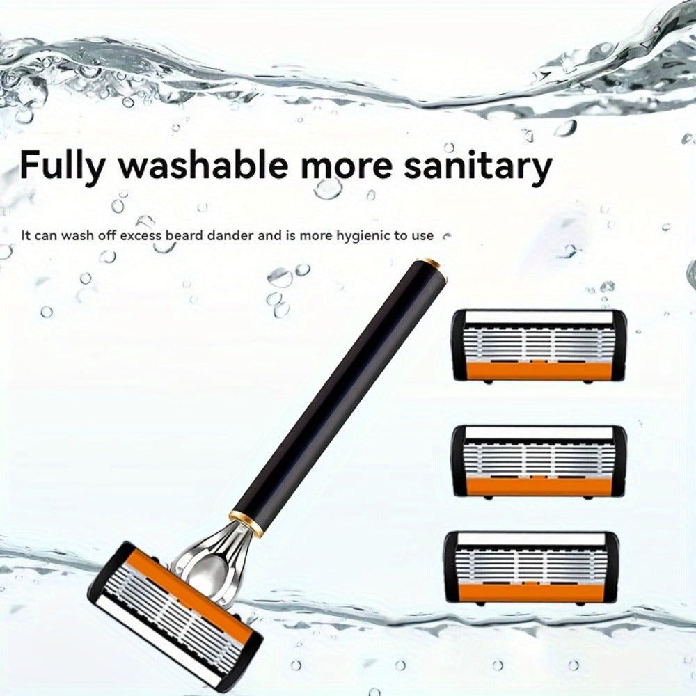 Safety Razor Set with Replacement Blades ¨C Anti-Slip Metal Handle, Contour Fitting, Fully Washable Shaving Kit for Men | 24 or 36 Blades