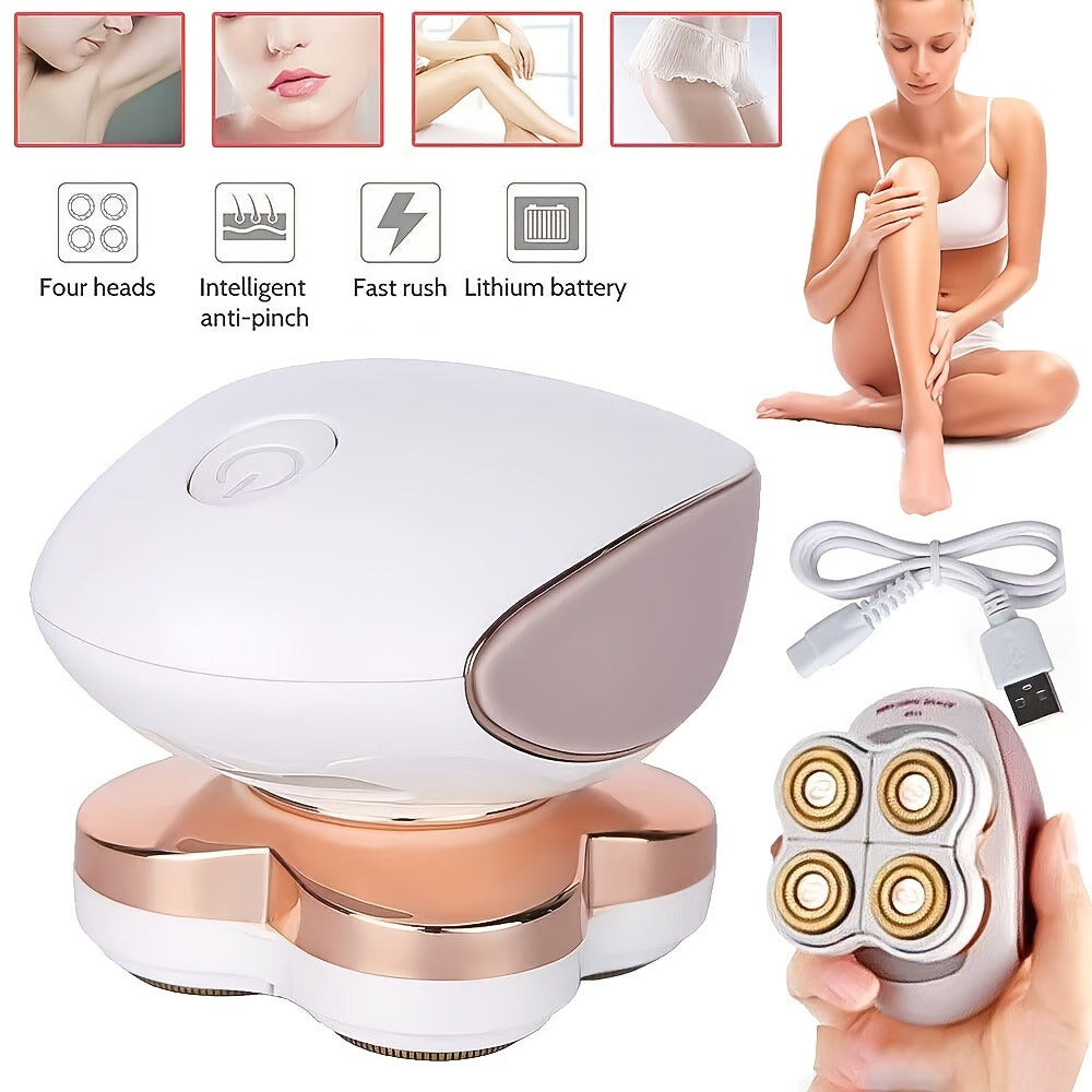 Women's Electric Shaver Full Body Hair Removal 4-Head 360¡ã Rotating Wet Dry USB Rechargeable for Face Bikini Legs Arms Chest Underarms Travel-Friendly with Clipper Attachments